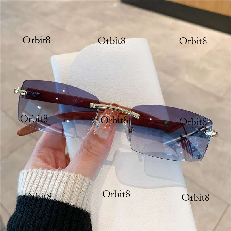 KAMMPT Rimless Sunglasses For Men Women Wooden Pattern Brand Retro Sun Glasses Fashion Shades UV400 Travel Outdoor