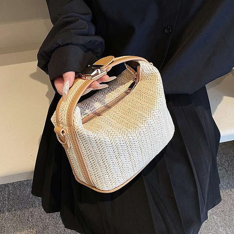Retro Straw Crossbody Bag For Women Bohemian Small Knitting Summer Purse And Handbag Vacational Bucket Beach Bags