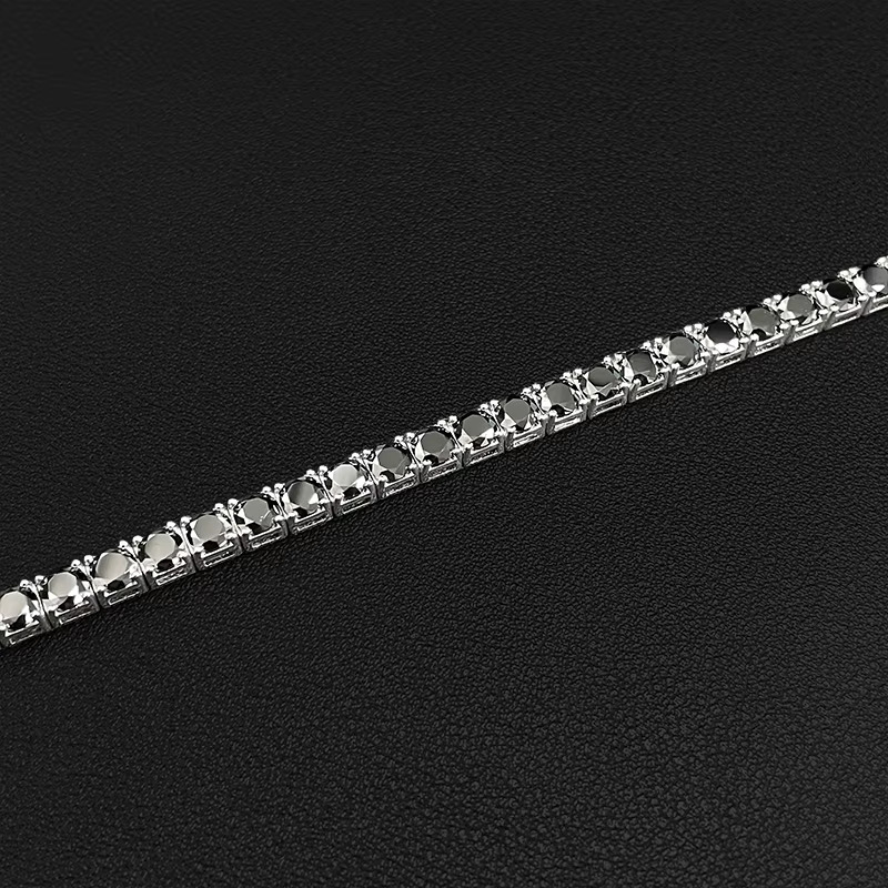 925 Silver White Gold Plating 5mm Black Moissanite Diamond Tennis Chain 7inches Prong Setting Tennis Chain