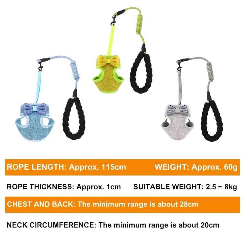 Bow Cat Strap and Belt Set Adjustable Dog Strap Cat Lead Belt Clothing Vest Nylon Mesh Cat Collar Cat AccessoriesT250318