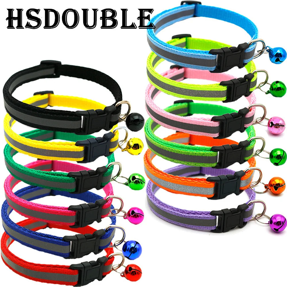 2 piecespack of 12 color reflective adjustable cat and dog collars with bells pet supplies 250318
