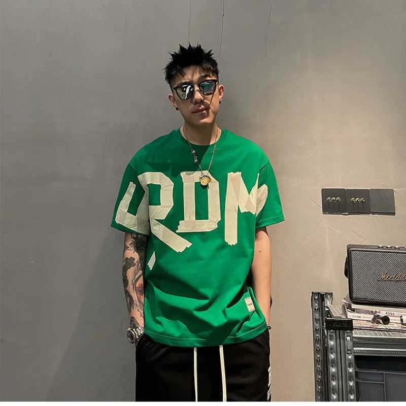 Mens trend loose printed letter top T-shirt summer new solid color short sleeved casual T-shirt Harajuku fashion mens clothingT250318