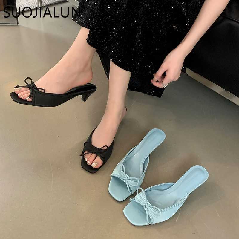 SUOJIALUN 2024 Summer New Warm Sliding Fi Open Toe Sliding Womens Elegant Sliding Square Midsole Dress Sandals Y250317