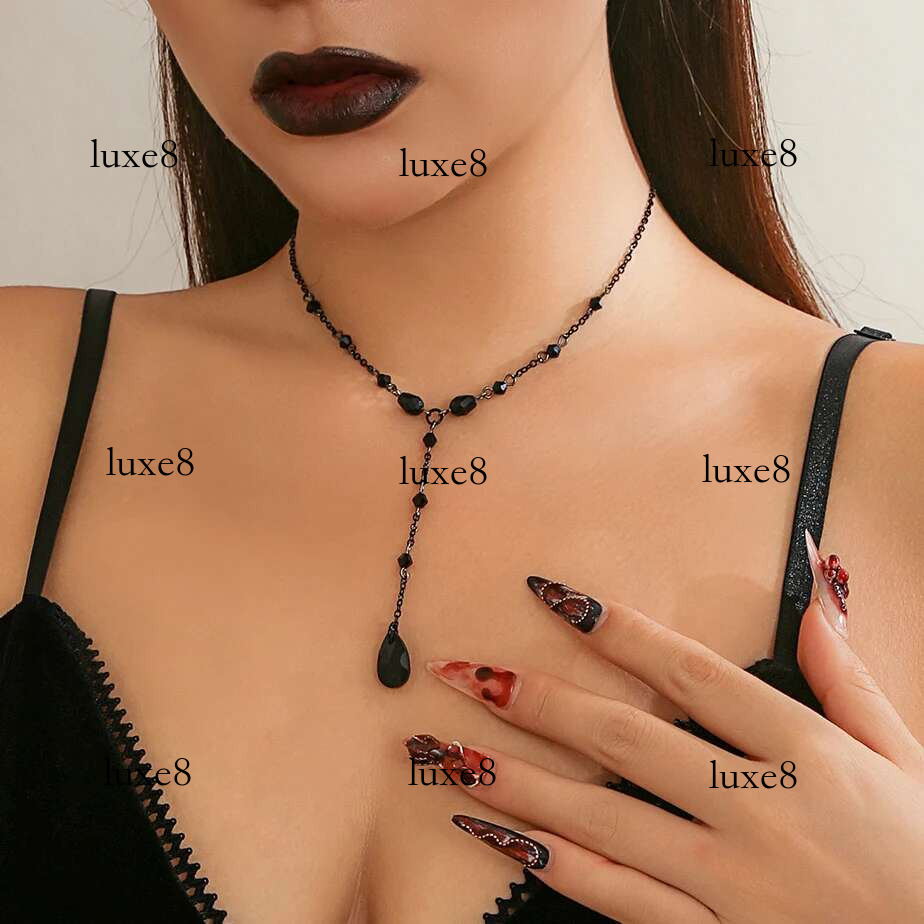 Goth Black Water Drop Crystal Chest Chain Necklace for Women Collares Vintage Sexy k Choker Y2K Halloween Jewelry Accessories