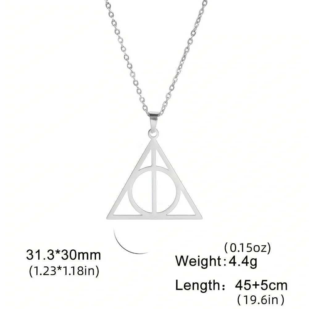 Stainless steel Deathly Hallows necklace round triangle silver pendant necklace mens geometric jewelry W250318