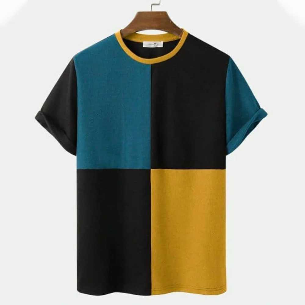 Stripe checkered print summer mens round neck T-shirt casual short sleeved oversized floral fashion street mens clothingT250318