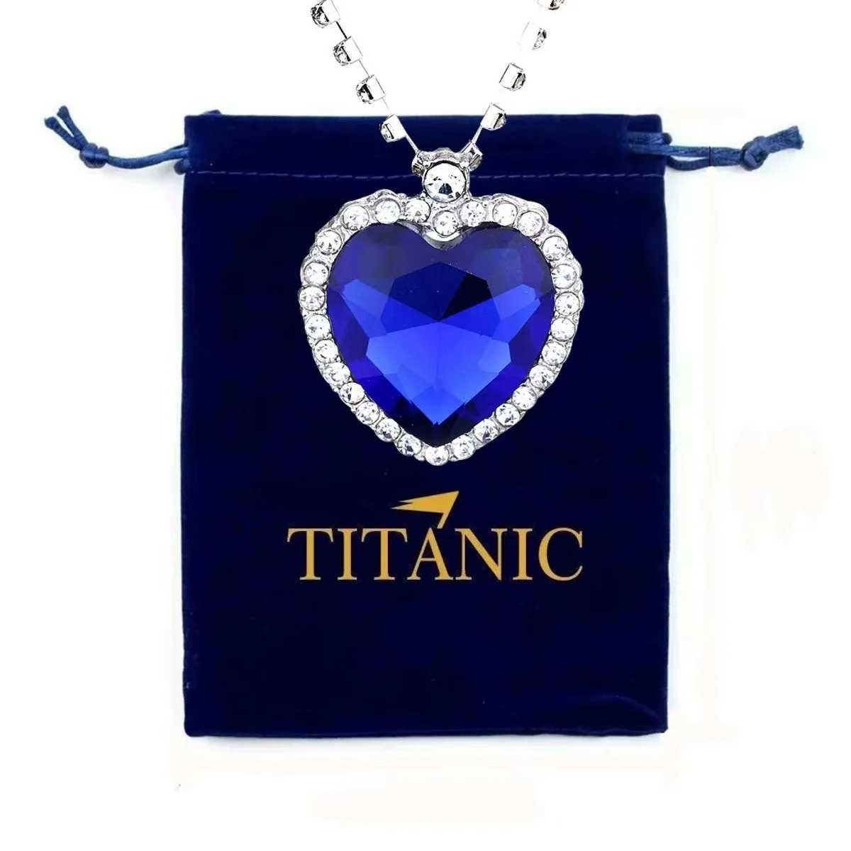 Heart of the Ocean Titanic Blue Pendant Necklace+Velvet Bag New Fashion Flash All Diamond Eternal Love Red Sweater Chain W250318