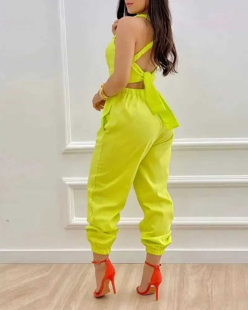 Elegant womens jumpsuit 2024 summer fashion with hollow sexy outer waist printed jumpsuit X2503181