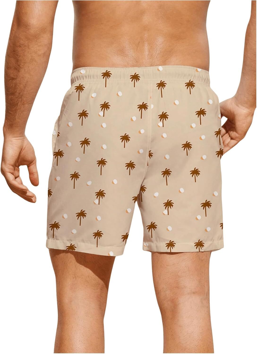 Men's Coconut Tree Print Hawaiian Shorts Tropical Drawstring Swim Trunks with Pocket Fashionable printed shorts