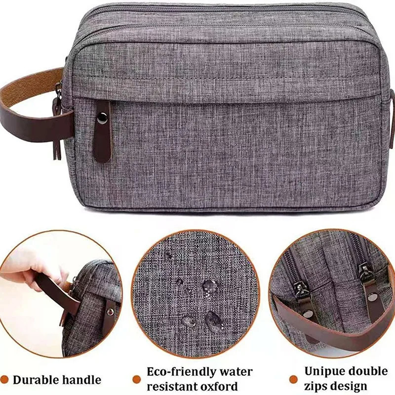 Casual Canvas Cosmetic Bag With Leather Handle Travel Men Wash Shaving Women Toiletry Storage Waterproof Organizer Bag 250314