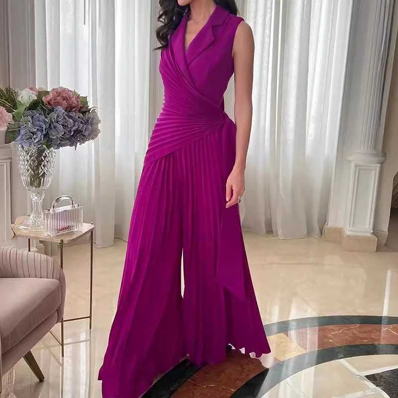 Elegant collar wrinkle free long jumpsuit for women fashionable high waisted lace office jumpsuit casual solid loose wide leg gaming suit X250318