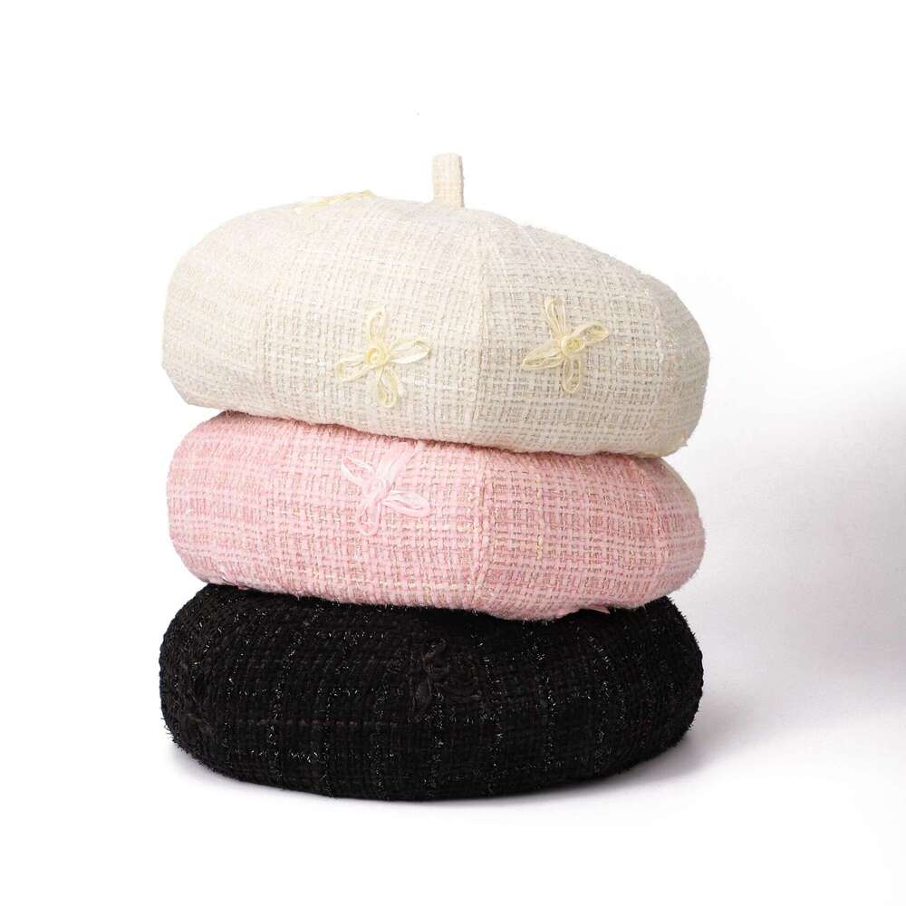 Korean Fashion Embroidered wer Beret Women's Autumn and Winter New Style Celebrity Fragrance Warm Plaid Painter Hat