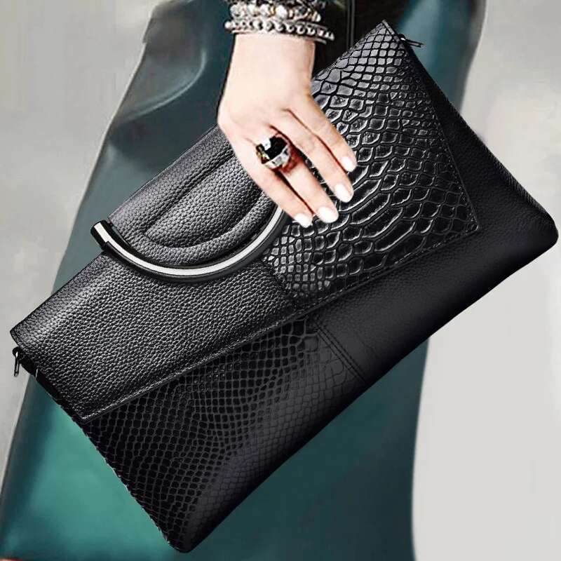 2022 Brand Design Genuine Snake Print Handbag Fashion Ladies Hand-Held Large Capacity Cowhide Leather Wallet