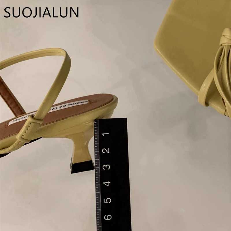 SUOJIALUN 2024 Summer Brand New Sandals Fi Narrowband Womens Elegant Slider Med Heel Outdoor Gladiator Shoes Y250317