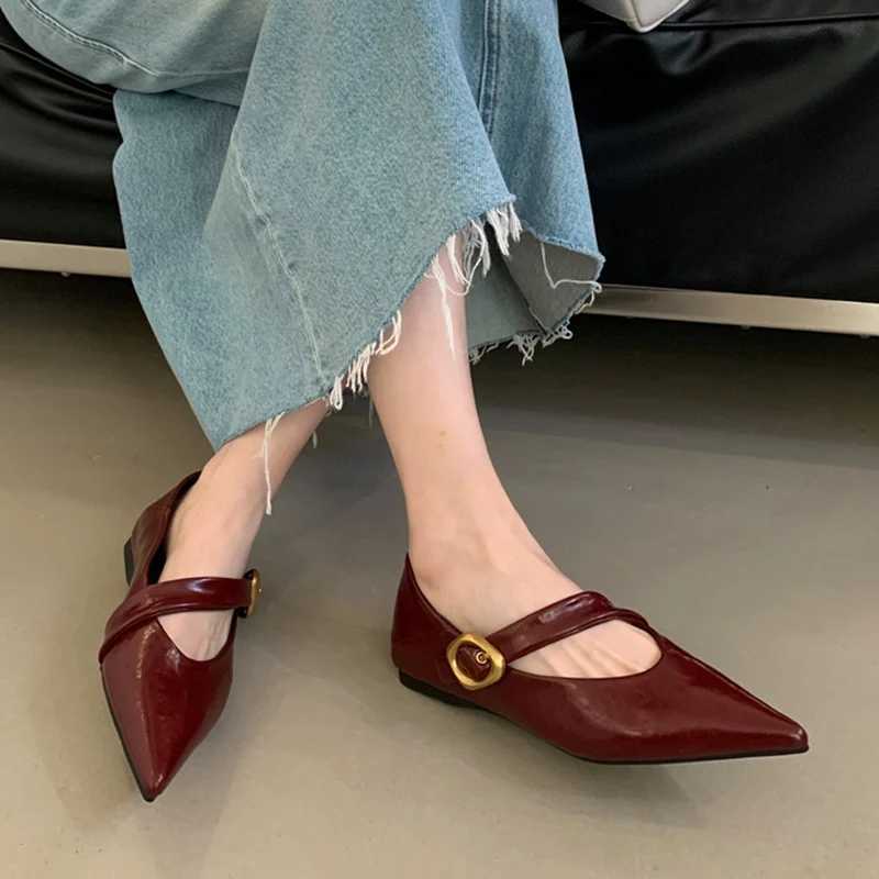 2025 Spring Vintage Wen Pointed Toe Mary Jane Shoes From Shallow Flats H Dress Shoes Soft Ballet Casual Loafers Shoes Y250317