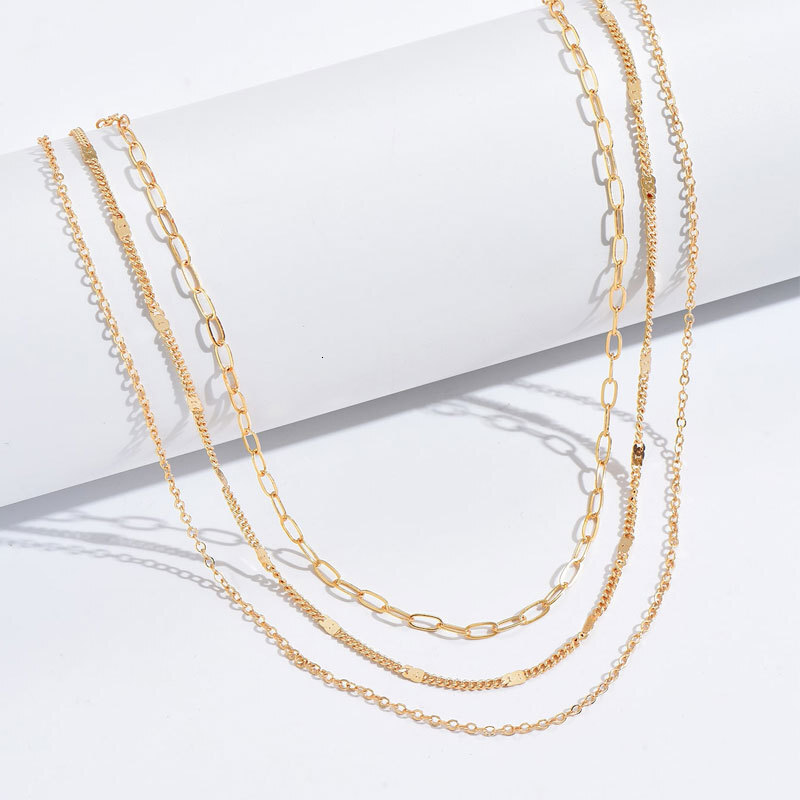 Three Layers With Cross Chain Necklace Women Light Luxury Retro Thin Chain Multi-layer Jewelry
