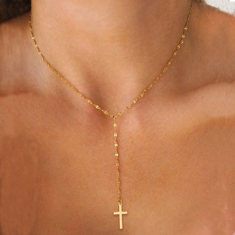 Cross Pendant Y Lip Chain Necklace Women's Personality Vintage Choker Collarbone Chain Jewelry