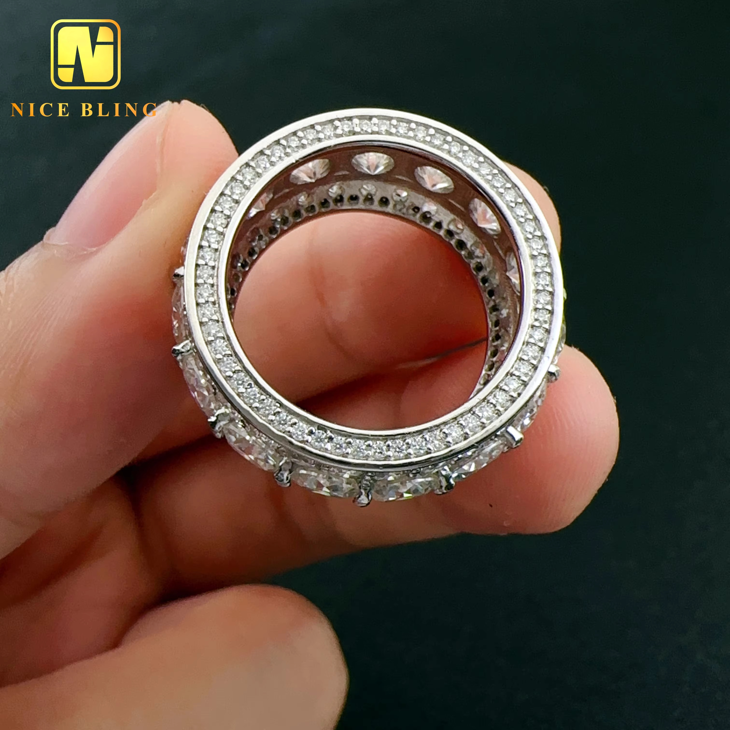 VVS Moissanite Diamond Wedding Engagement Ring Hip Hop Jewelry Iced Out 925 Silver Round Eternity Bands