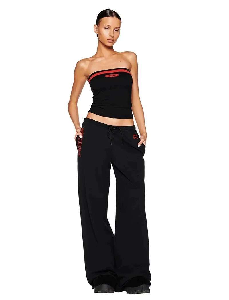 Iamgia Black And Red Strapless Top Straight Leg Pants Retro Spice Tracksuit
