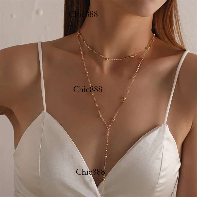 Golden Plated Lariat Necklace for Women Double Laryered Long Chain Drop Pendant Choker Necklaces Fashion Gifts
