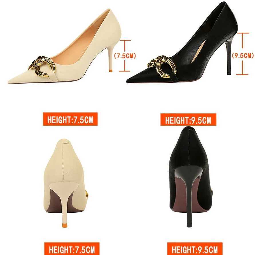 Bigtree Wens Fi Nude Metal Buckle Pump High-H Sexy Party Stiletto Shoes H Off Spring Shoes Large Size 42 43 Y250317