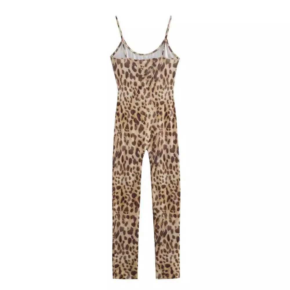 PRIMTKAOIR 2024 Summer Fashion Retro Womens Leopard Pattern jumpsuit Strapless Tight Pants X250318