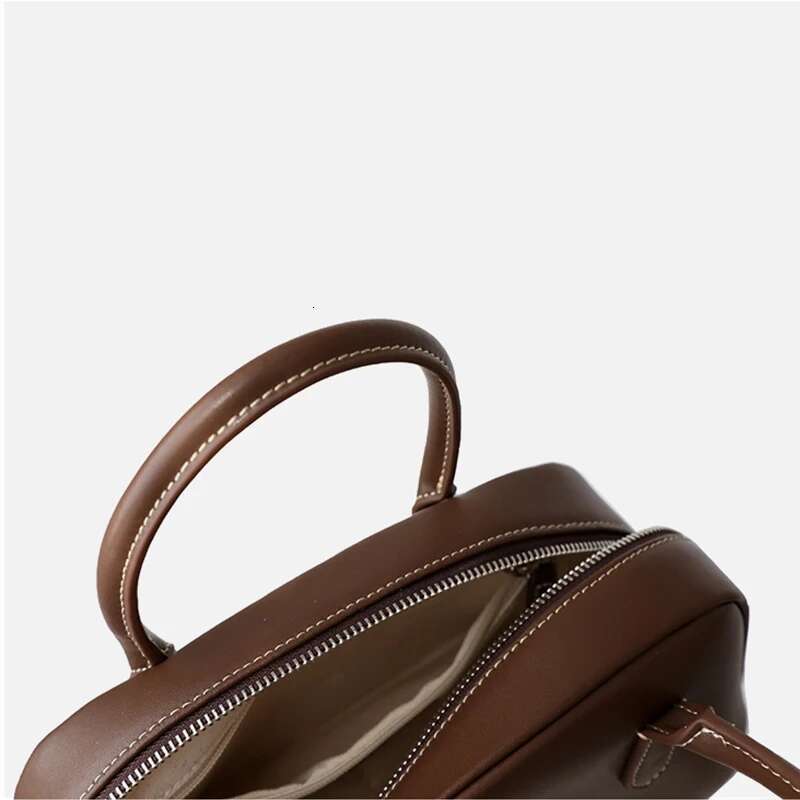 Genuine Cow Leather Women Casual Boston Bag 2023 New High Quality Shoulder Bags Ladies Designer Commute Handbags Coffee