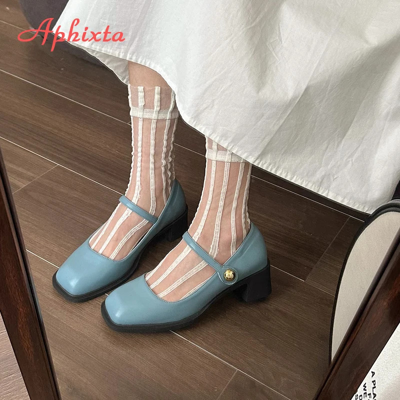 Aphixta Low Heels Mary Janes Square Heels Patent Leather Pumps Shoes Woman Classics Dress Official Pumps Party Plus Size 43 250318