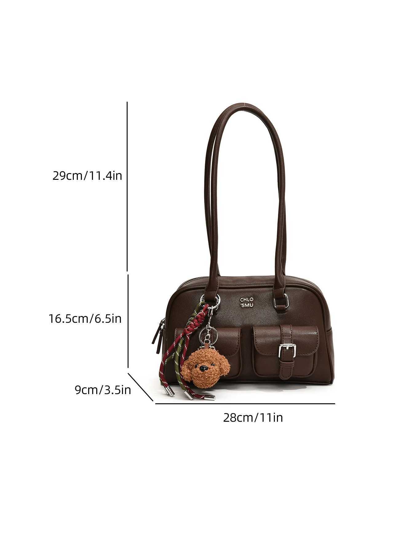 Leisure LG Shoder Strap Shoder Bag MTI Pocket PU Fabric Shoder Bag (with Dog Pendant) Y250318