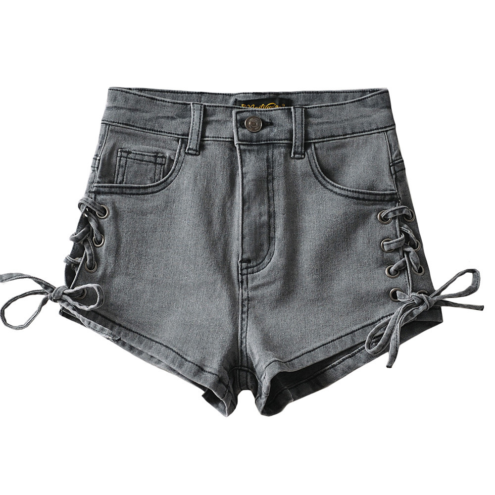 Washed Denim Shorts With Women's High Waisted Straps Double-sided Split Design For Spring Summer Lifting Buttocks And Three Part Hot Pants Fashio