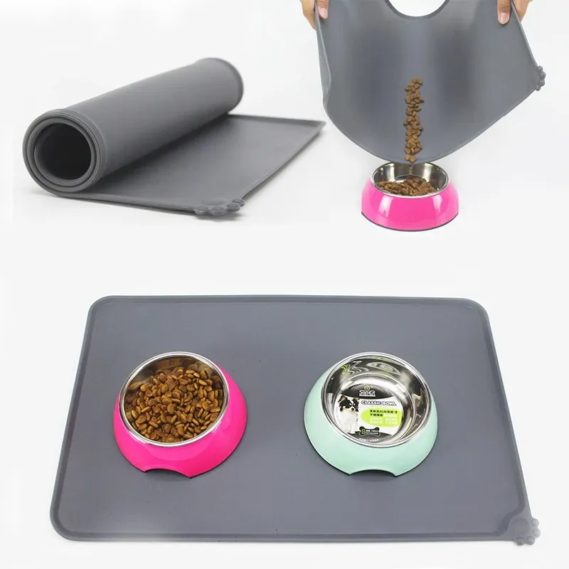 New Waterproof Pet Mat For Dog Cat Solid Color Silicone Pet Food Pad Pet Bowl Drinking Mat Dog Feeding Placemat Easy