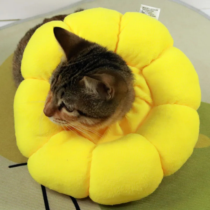 Sunflower Pet Elizabethan Collar Adjustable AntiBite Surgery AntiLick Wound Healing Cat Protection Collars Soft Plush 250318