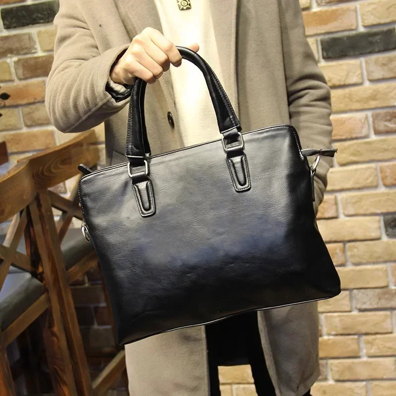 Mens business leather briefcase Korean shoulder bag casual crossover file bag 250317