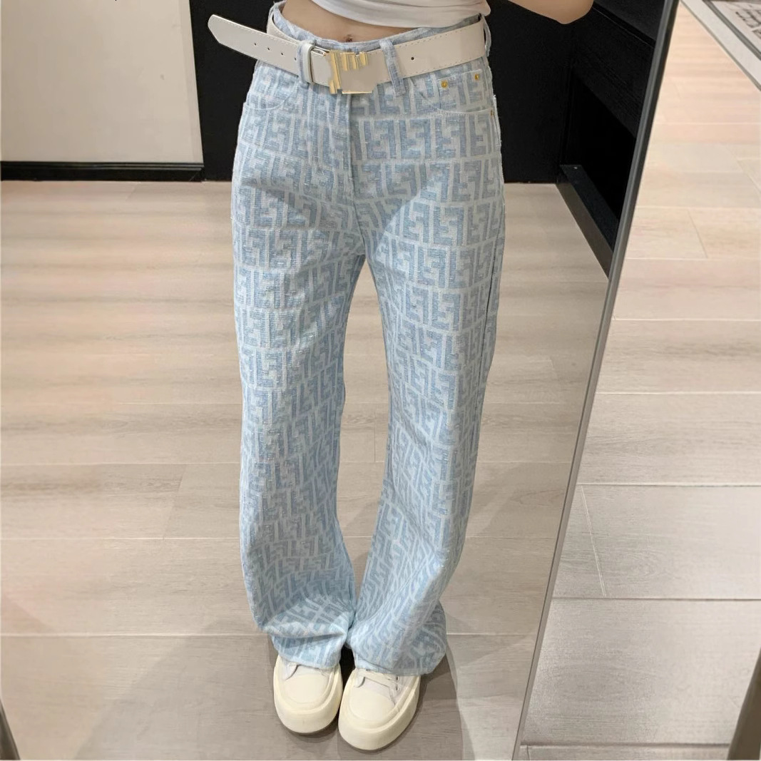 Basic & Casual Dresses Spring/summer Ff Double f Letter Color Thread Jacquard Cowboy Straight Leg Pants
