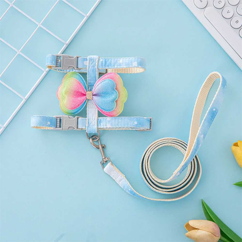 Bow pet harness and belt adjustable anti breakage cat walking rope small pet harness and belt with quick fastening cat suppliesT250318