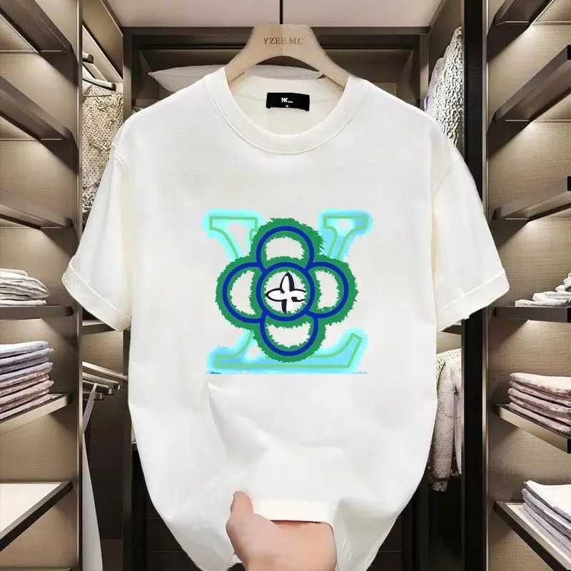New cotton spring and summer light luxury trendy brand printed T-shirt for men and womens casual versatile round neck T-shirtT250318