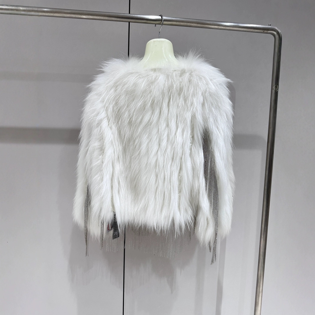 Tassel Raccoon Hair Car Stripe Water Diamond for Women, Long term Lightweight 2024 Winter Look Thin True Fur Coat