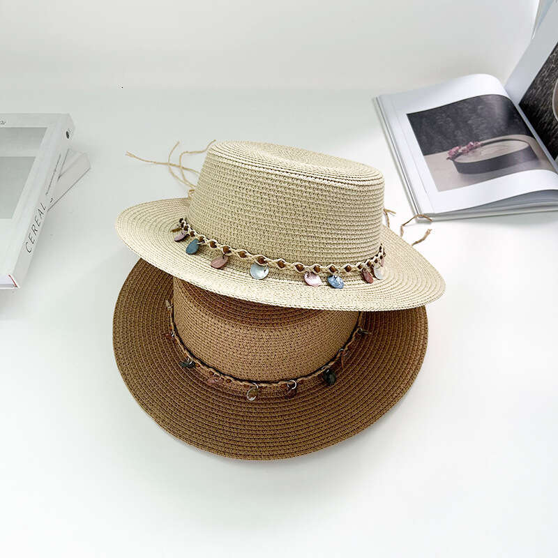 Summer children's shell grass outdoor seaside beach, ethnic style sun hat, flat edge top hat