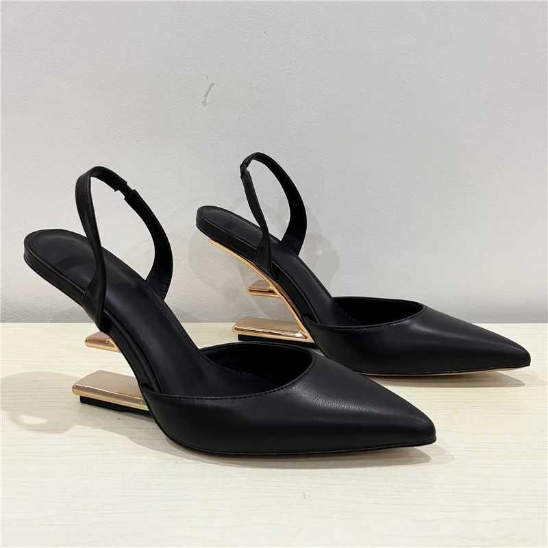 Wen Pumps Pointed Toe Letter Strange High H Elastic Back Dress Shoes 2025 New Gladiator Sandals Fem Wedge Y250317