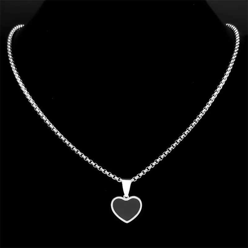 Simple Blackheart Pendant Necklace Womens Couple Stainless Steel Silver Love Valentines Day Gift Long Chain Jewelry W250318