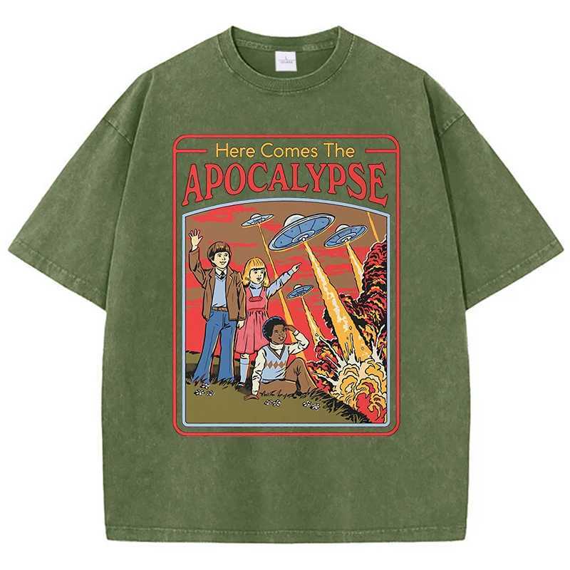 This is a revelation Ufo washes vintage mens clothing oversized streetwear fashionable cotton tops and casual loose T-shirtsXJ250318