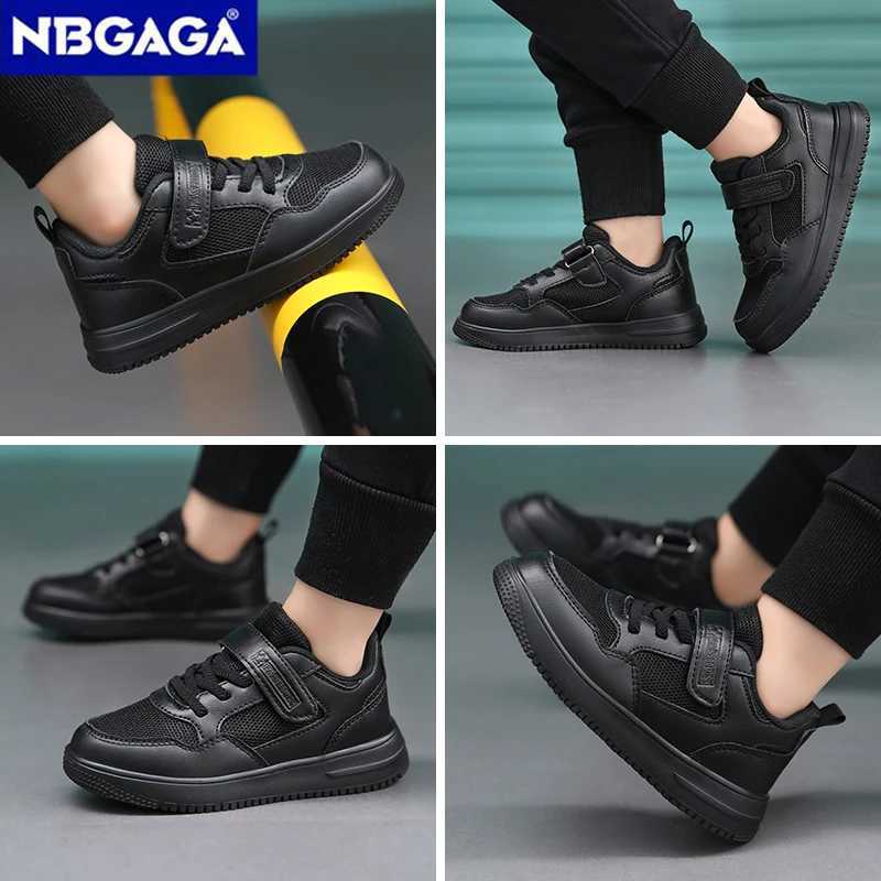 Childrens sports shoes boys casual shoes black leather flat shoes student walking shoes non slip girls shoes lightweight sports tennis shoes W250318