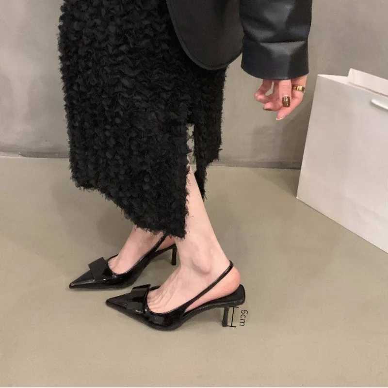 Warm leather sandals French black slider Pointed Toe high H shoes party pump summer Fi buckle sandals Y250317
