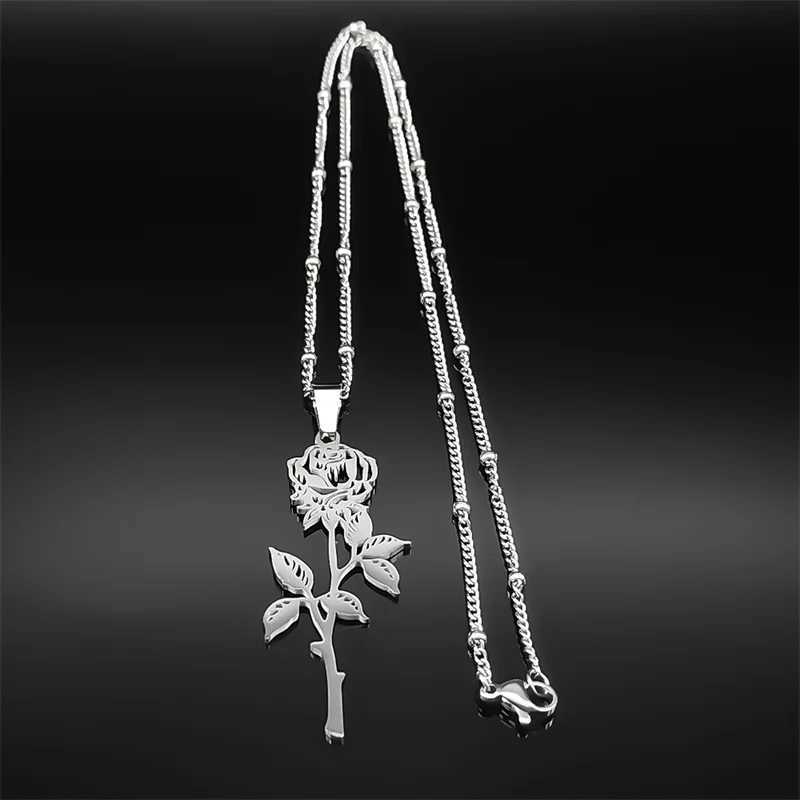 Hiphop Rose Pendant Necklace Mens Stainless Steel Silver Black Charm Chain Jewelry Gift W250318