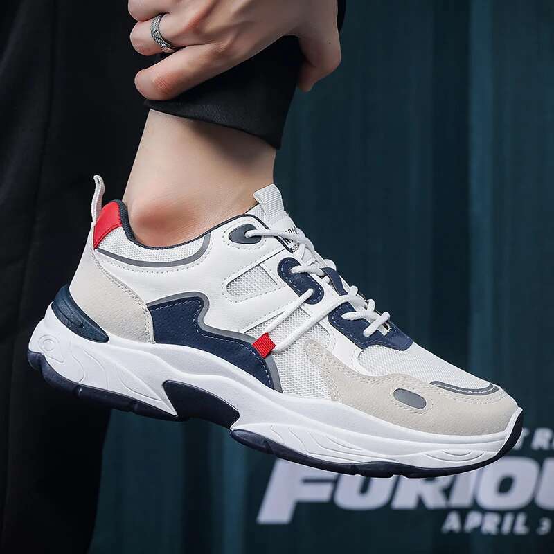 Men's Sports New Fashion Trend Blue Ball White Running Denim Boots Thick Sole Height Increasing Walking Casual Shoes