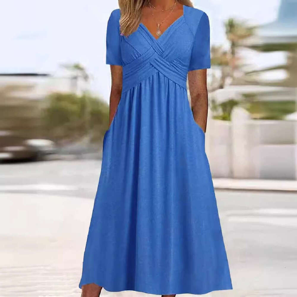 hot summer short sleeved European and American women's personalized dress 2025 new casual versatile fashion clothing