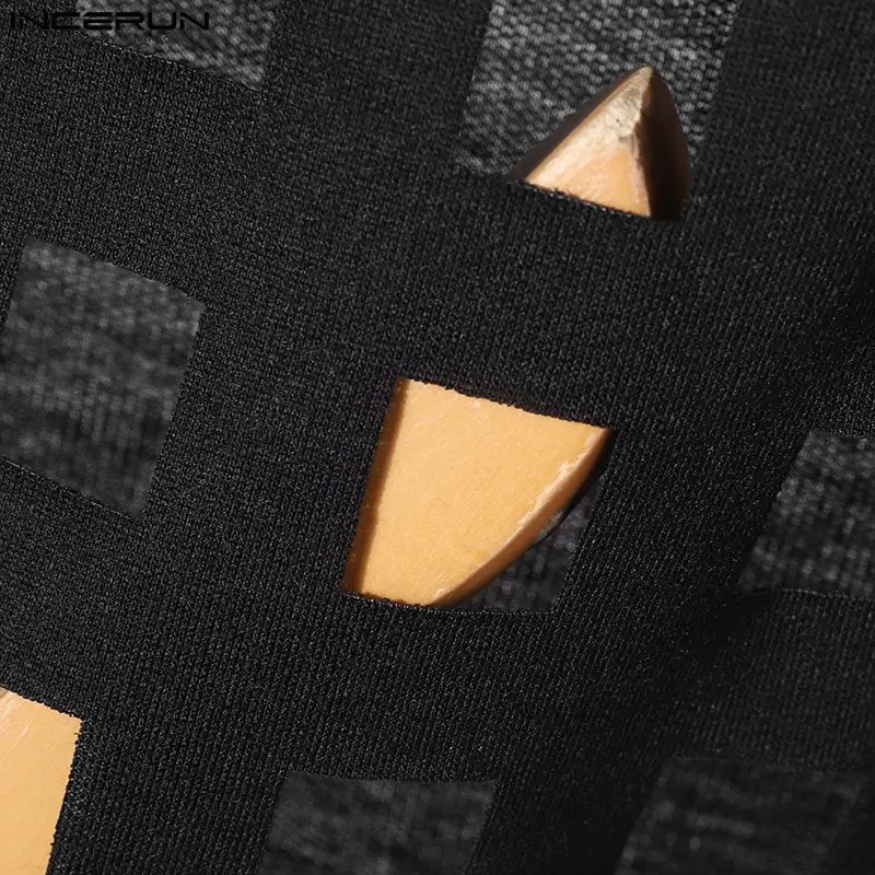 INCERUN mens tank top hollow solid color turtle neck sleeveless casual vest sexy 2024 street fashion clothing 250314Z