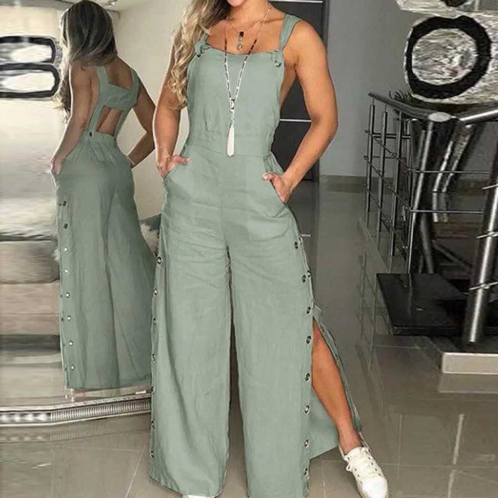 Womens straight leg jumpsuit comfortable jumpsuit fashionable womens jumpsuit with side pockets suitable for women in summer X250318