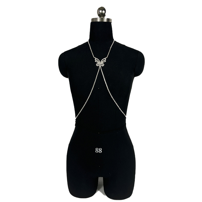 Stage Wear Dance Accessories Sexy butterfly body chain, European and American rhinestone clothing chain, chest chain, summer beach sparkling diamond b