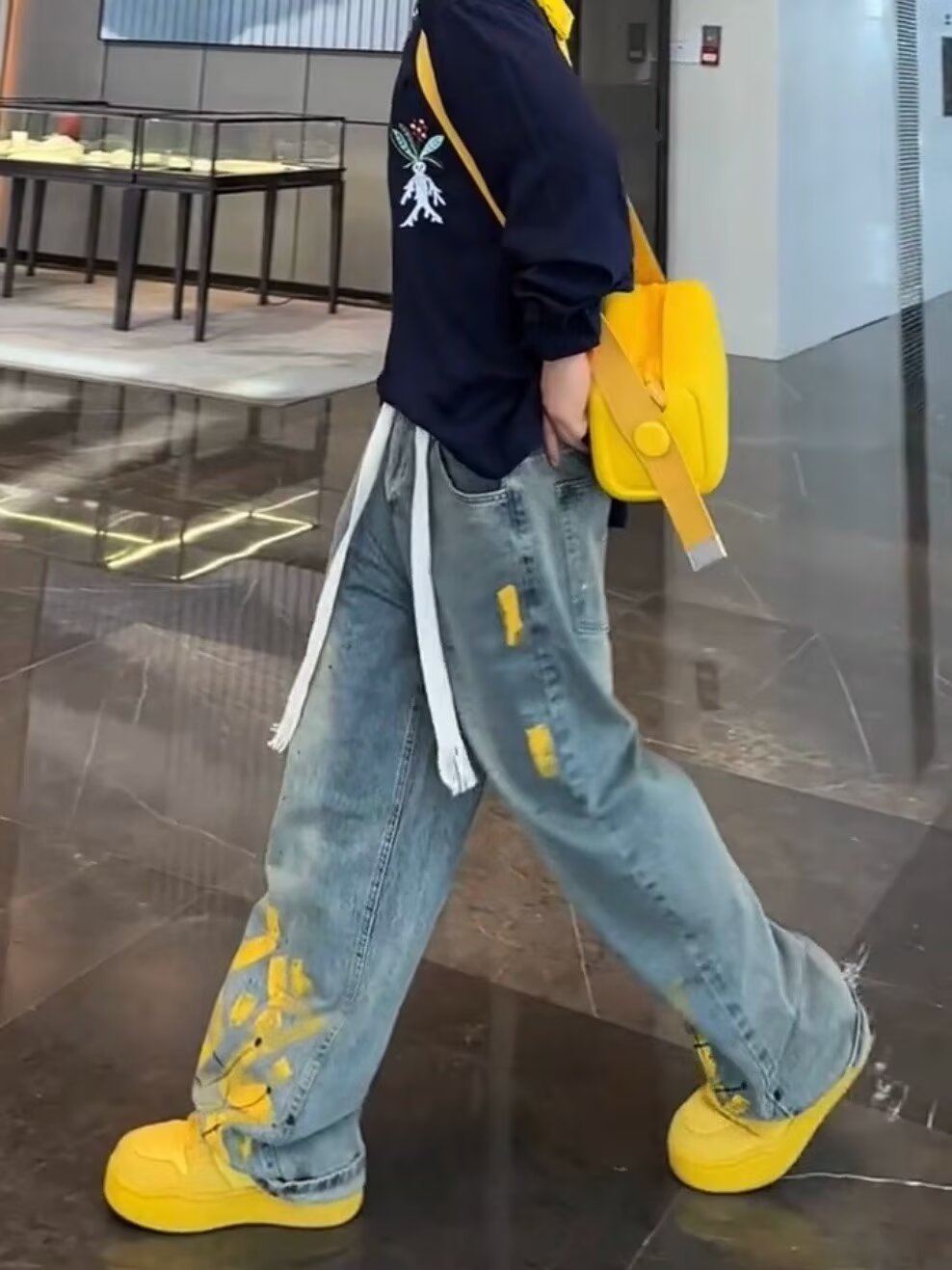 Hand Drawn Inkjet Men Jeans Printed Fashion Y2K Pants Korea Clothes Straight Hip Hop Trousers Male Streetwear